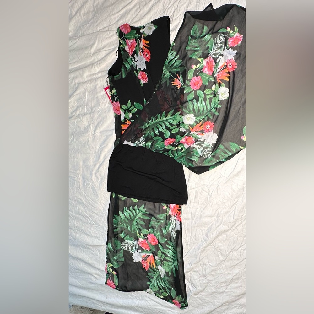 Floral Sheer Overlay Maxi Dress PXS Havana Rich Black Autumn Wedding Guest NWT - Picture 8 of 13